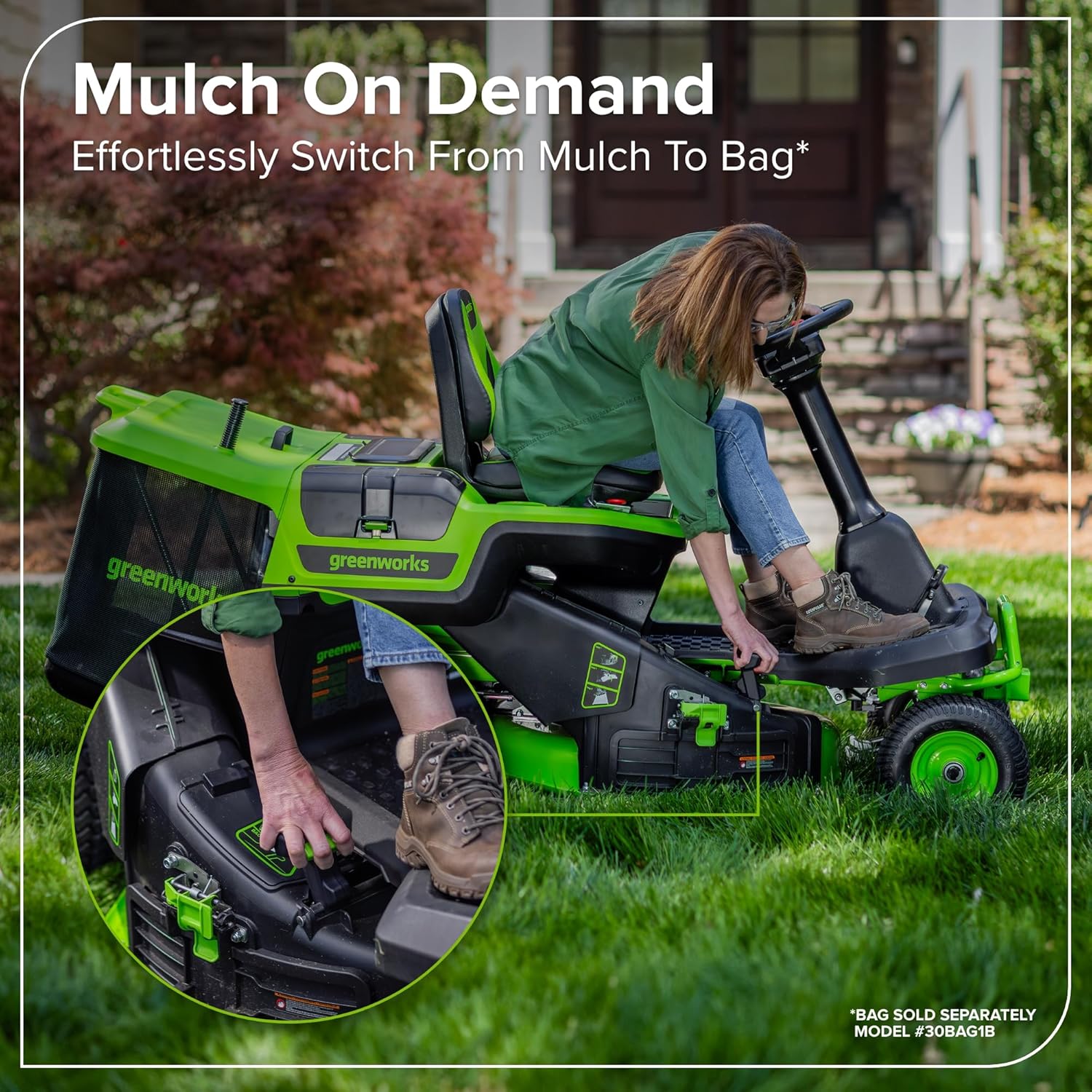 Greenworks 80V 30' Cordless Riding Lawn Tractor, (4) 6.0Ah Batteries and 600W Charger