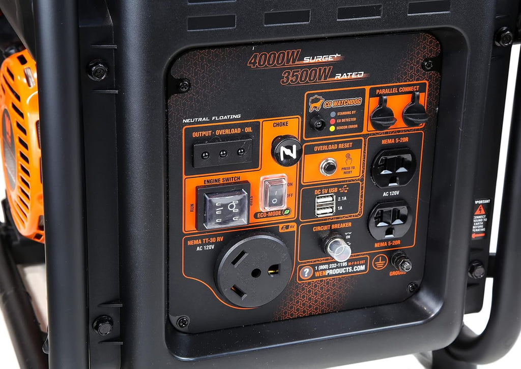 WEN GN400iX RV-Ready 4000-Watt Open Frame Inverter Generator with CO Shutdown Sensor, Black/Orange