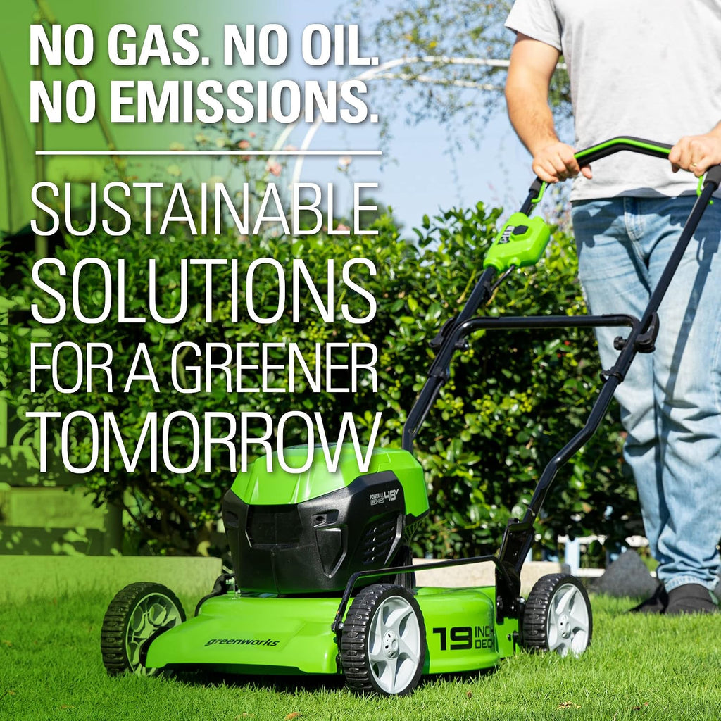 Greenworks 48V (2 x 24V) 19' Brushless Cordless (Push) Lawn Mower (125+ Compatible Tools), (2) 4.0Ah Batteries and Dual Port Rapid Charger Included