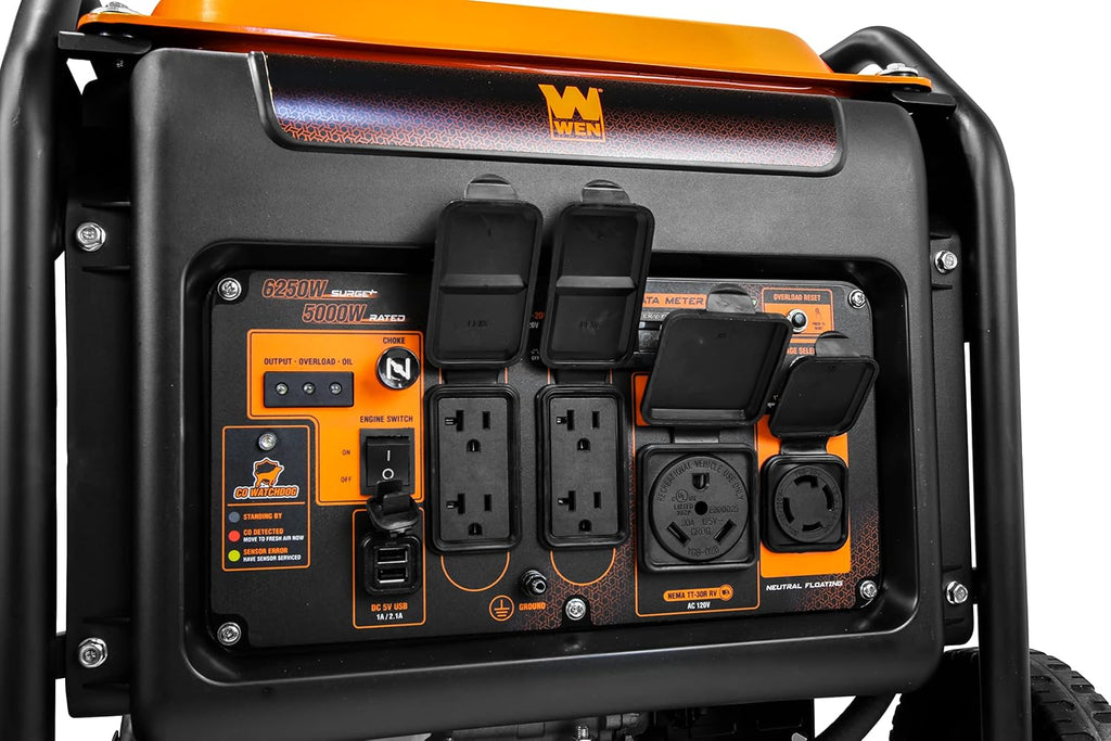 WEN 6250-Watt RV and Transfer-Switch-Ready 120V/240V Open Frame Inverter Generator with CO Watchdog and Wheel Kit (GN625iX)