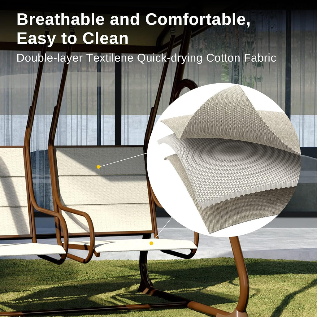 East Oak 2-Person Outdoor Patio Swing Chair with Adjustable Canopy, Porch Swing with Comfortable and Breathable Seats, Independent Swing Chairs for Garden, Balcony, Backyard, Chestnut Brown