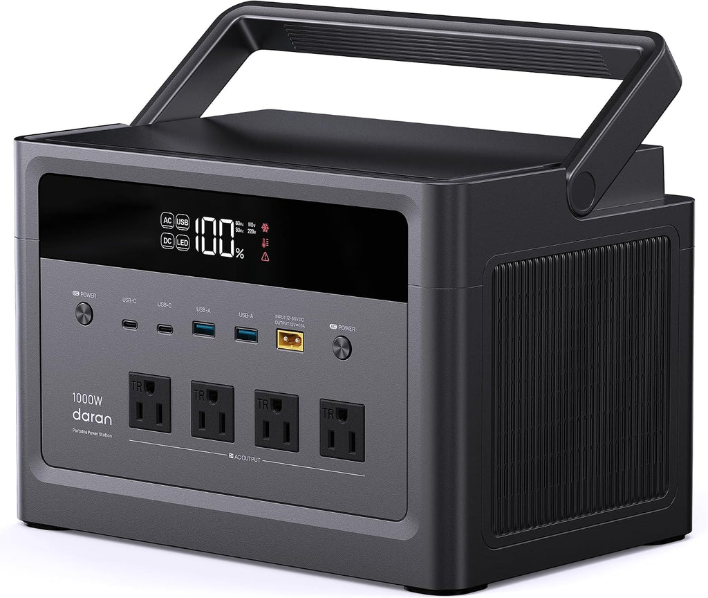 DaranEner 1000W Portable Power Station (2000W Peak), 576Wh LiFePO4 Battery Solar Generator, 1.8H Fast Charging, Emergency Backup for Home Use, RV Camping, Road Trip (Solar Panel Optional)