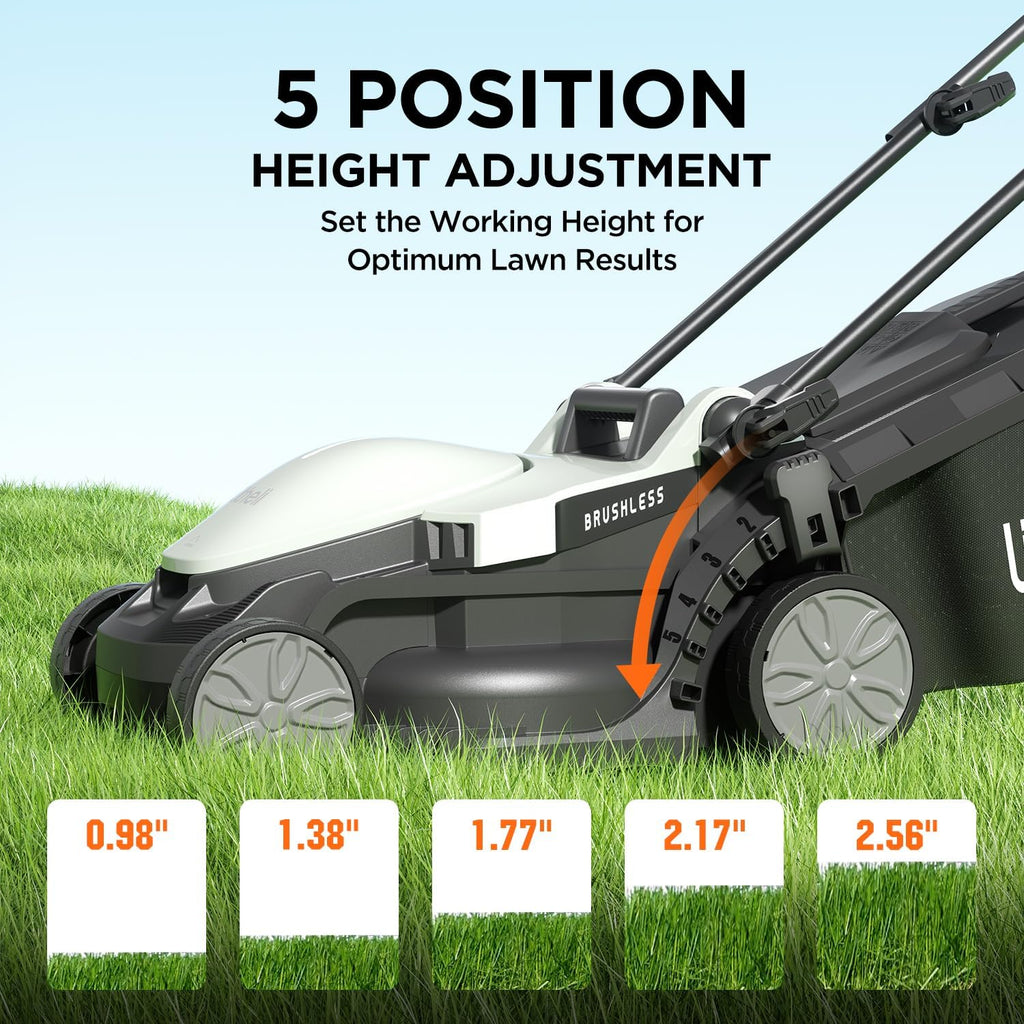 Litheli Electric Lawn Mower Cordless,Grass Cutter Machine for 1600 Sq.Ft.Lawnmower with Brushless Motor,13.1' Cutting Width,8 Gallon Capacity,Cutting Height from 1 to 2.5 in（Without Battery）