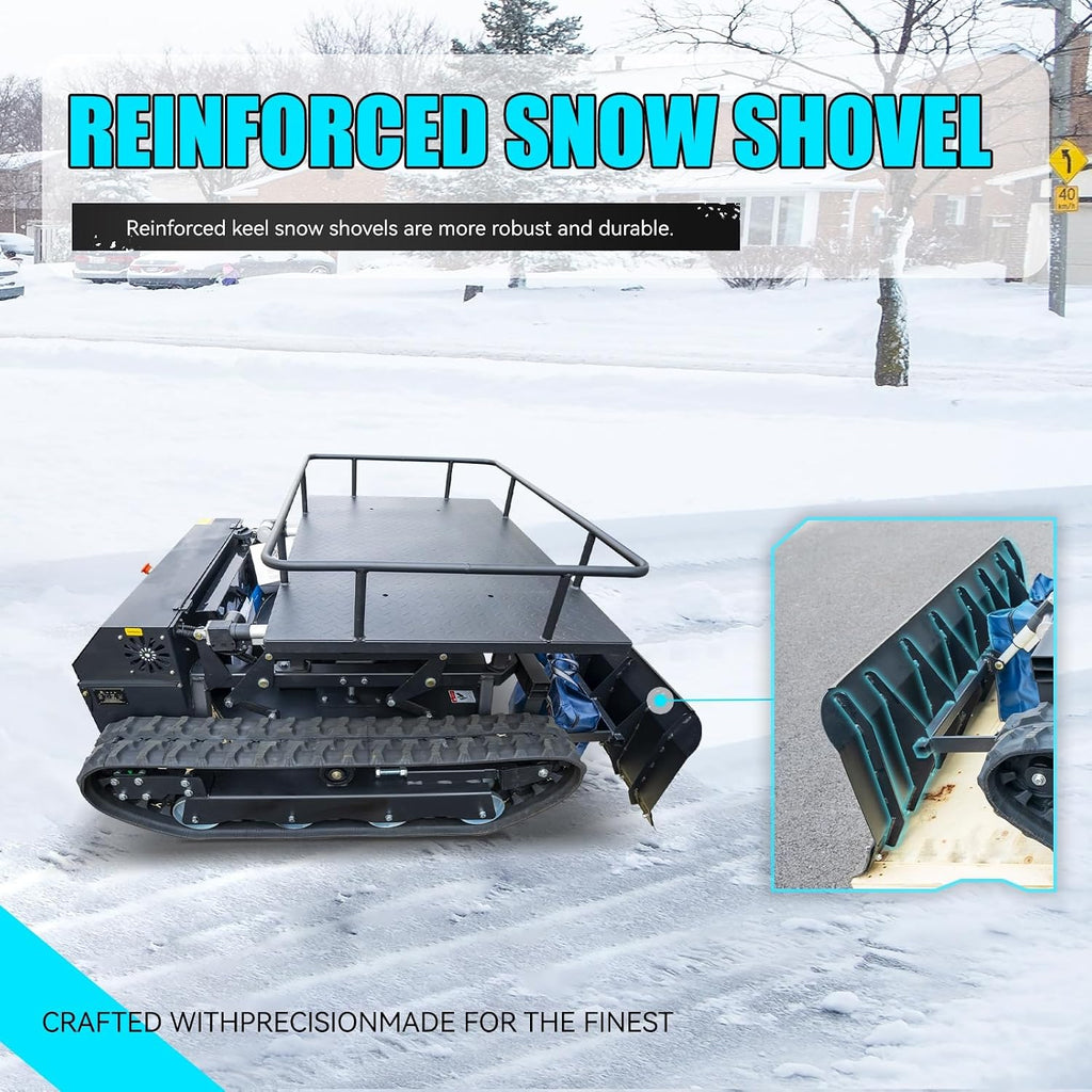 Remote-Controlled Tracked Lawnmower with a Powerful 22hp Brand Engine, Snowplow, and Lifting Rack; All-in-One Lawnmower, Snow Removal, and Transport Machine.