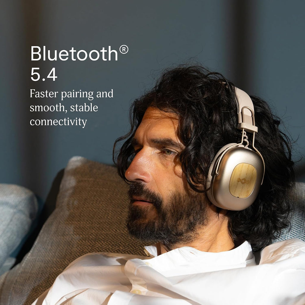 House of Marley Positive Vibration Rebel Wireless ANC Headphones - Over Ear Bluetooth Earphones with Adaptive Noise Cancelling, 130 H Playtime, IPX5, Sustainable Materials (Cream)
