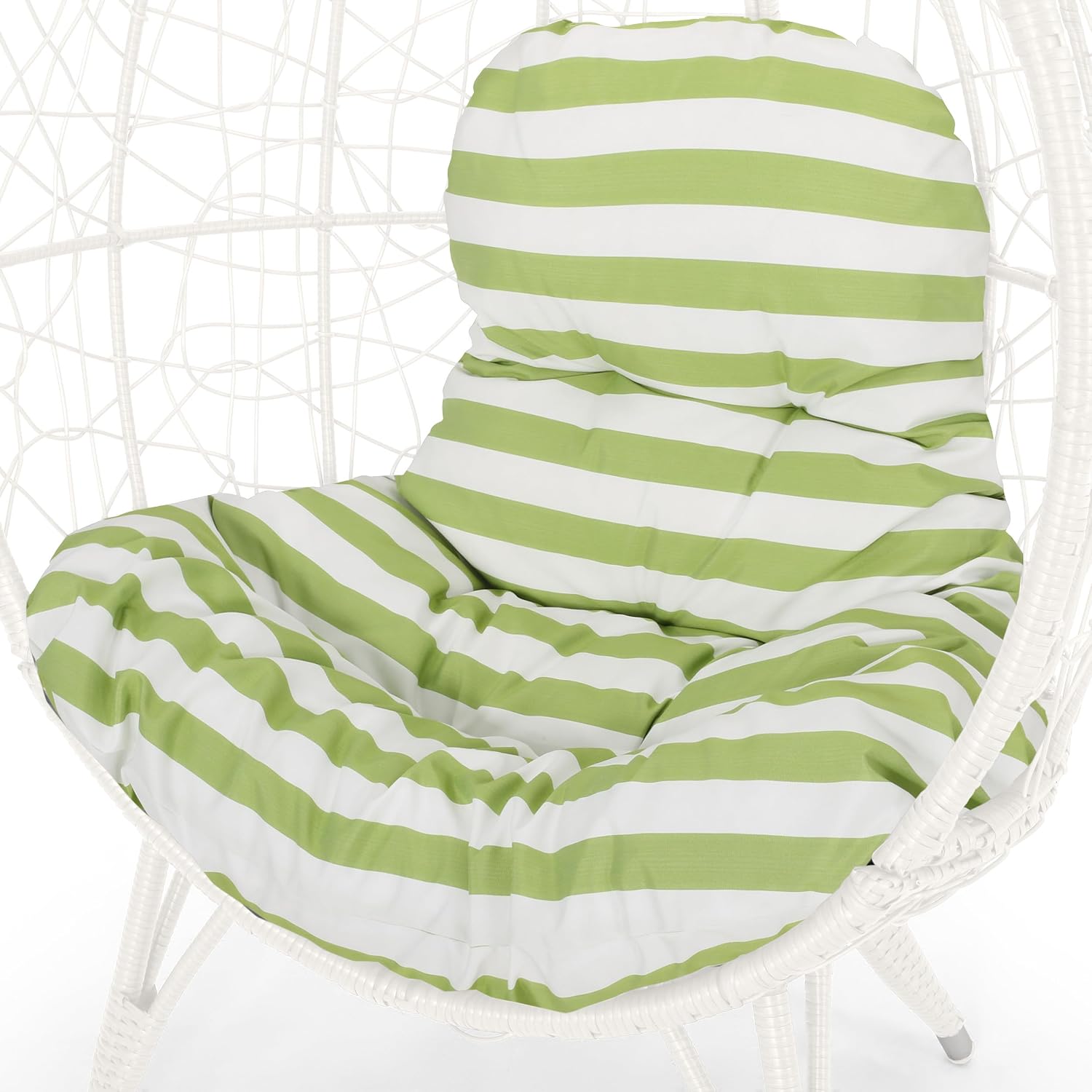 Wicker Egg Chair, Wicker Lounge Chair with Water Resistant Cushion, Indoor Outdoor Lounger for Patio, Backyard, Living Room (White)