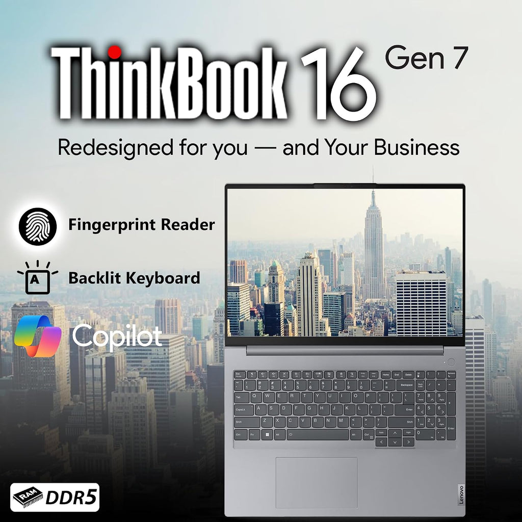Lenovo ThinkBook 16 G7 Business Laptop, 16' FHD+, AMD Ryzen 7 7735HS, 32GB DDR5, 1TB NVMe, WiFi 6E + BT, Backlit KB, Fingerprint Reader, HD Webcam, Win 11 Pro