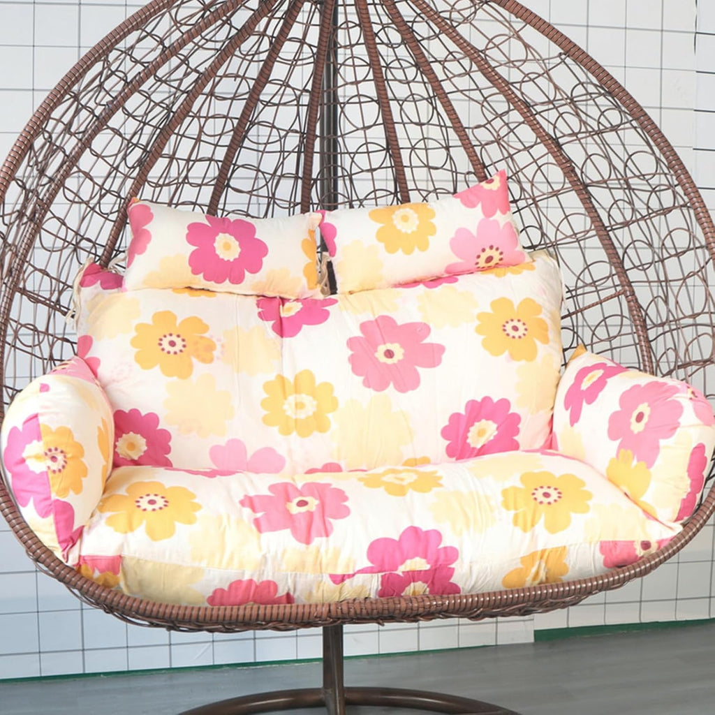 Hammock Swing Chair Cushion, Swing Chair Replacement Pad, Double Egg Chair Cushion Luxury Outdoor Patio Wicker Loveseat Hanging Chair Cushion for 2 Persons Patio Backyard Balcony,Sunflower