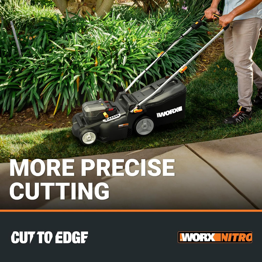WORX Nitro 16' Cordless Lawn Mower, 2 in 1 Electric Mower with with Brushless Motor, Lightweight Push Lawn Mower for 1/4 Acre, 2 Batteries & Charger Included, WG737