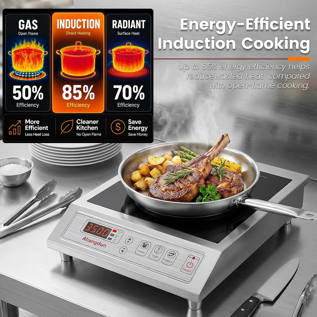 3500W Commercial Induction Cooktop, 208-240V Commercial Induction Burner, Countertop Induction Range & Induction Cooker, Stainless Steel Electric Hot Plate with 9.25-Inch Copper Coil