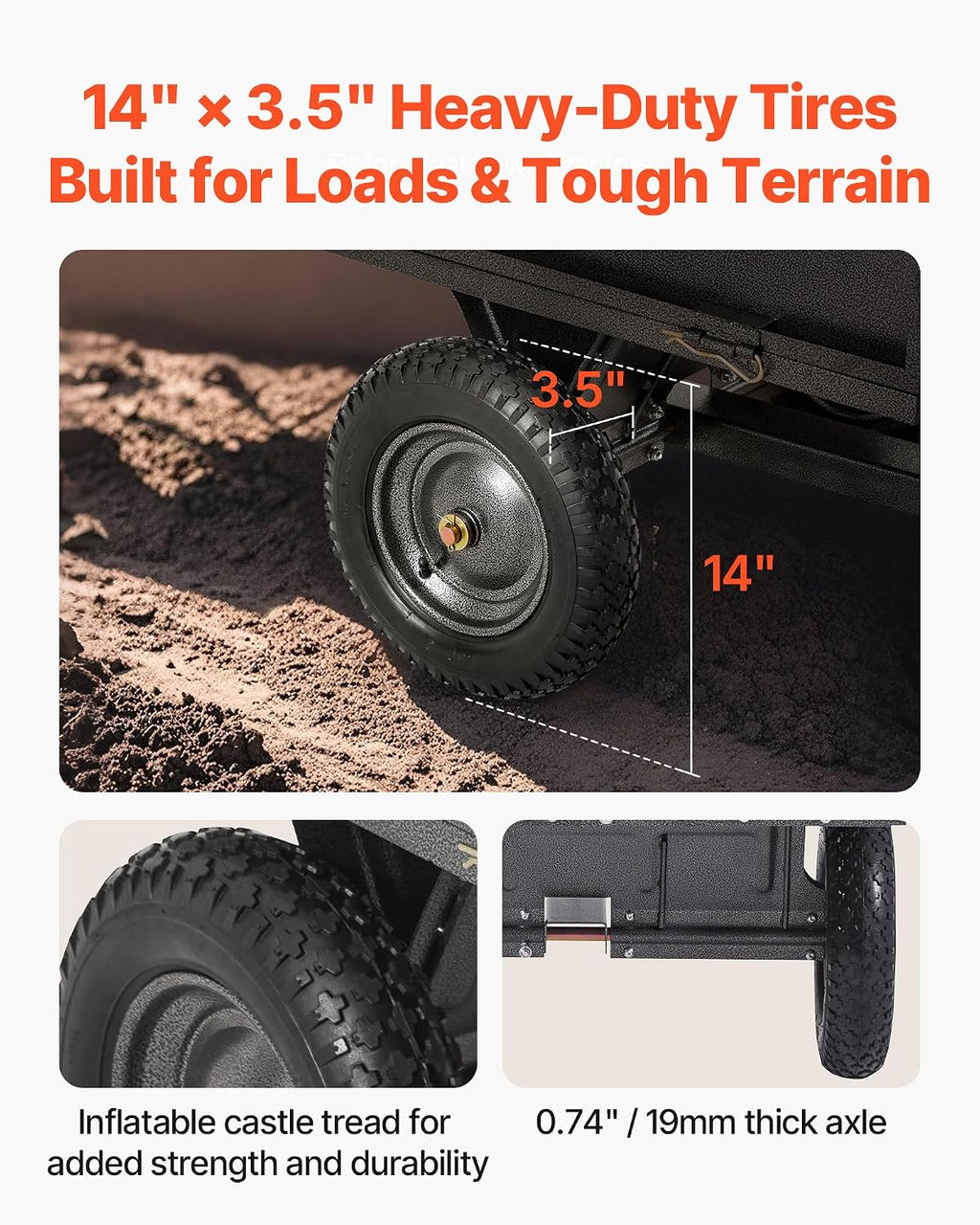 VEVOR 10 Cu.Ft. & 500lbs ATV Trailer Dump Cart Tow Behind, Heavy Duty Utility UTV Trailer, Tow Behind Steel Yard Dump Wagon Cart with 14' Tires for Lawn Mower Tractor