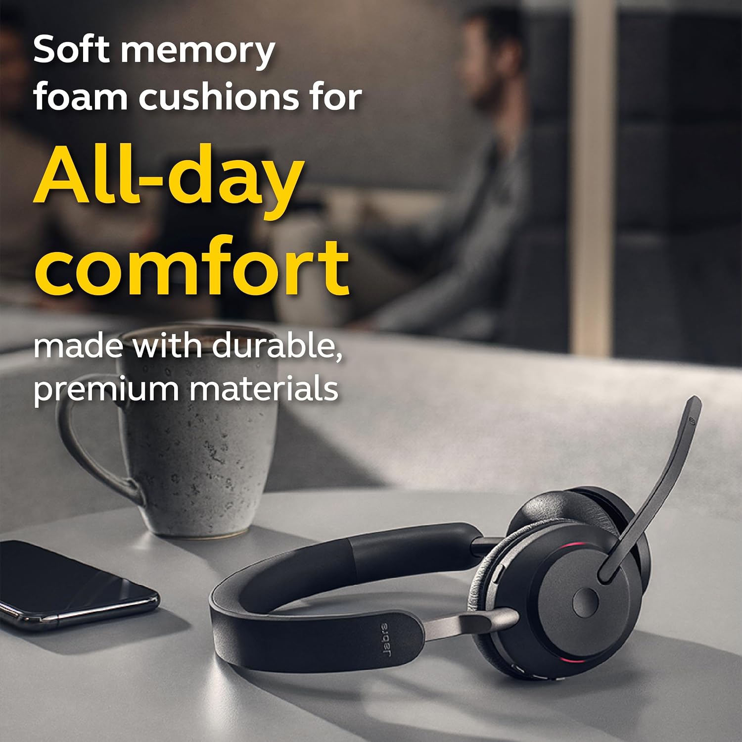 Jabra Evolve2 65 MS Wireless Headphones with Link380c, Stereo, Black – Wireless Bluetooth Headset for Calls and Music, 37 Hours of Battery Life, Passive Noise Cancelling Headphones
