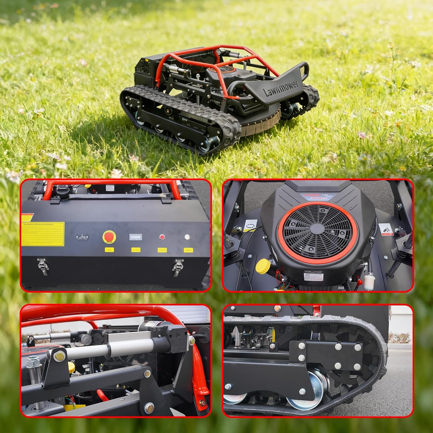 Remote-Controlled Robotic Lawnmower, Featuring a 27hp High-Power Twin-Cylinder Engine and a 48v Brushless Motor. All-Terrain Off-Road Lawnmower with a Mowing Width of up to 35.43 Inches
