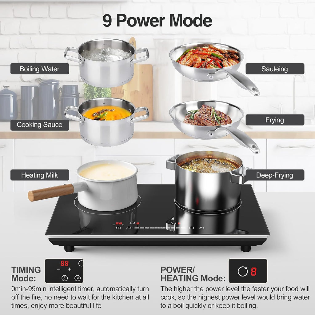 VBGK Double Induction Cooktop,4000W 2 burner induction cooktop,110V Hot Plate Electric Burner Portable Induction cooktop 2 burner with LCD Touch Screen 9 Levels Settings Child Safety Lock & Timer