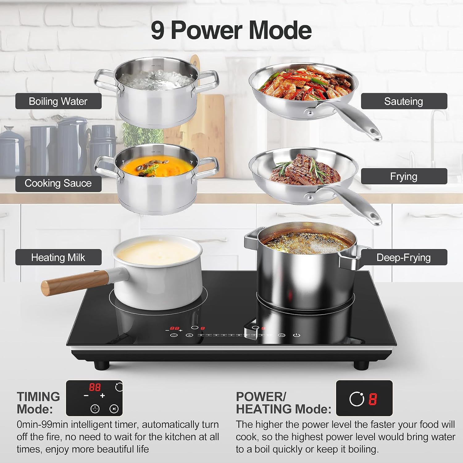 VBGK Double Induction Cooktop,4000W 2 burner induction cooktop,110V Hot Plate Electric Burner Portable Induction cooktop 2 burner with LCD Touch Screen 9 Levels Settings Child Safety Lock & Timer