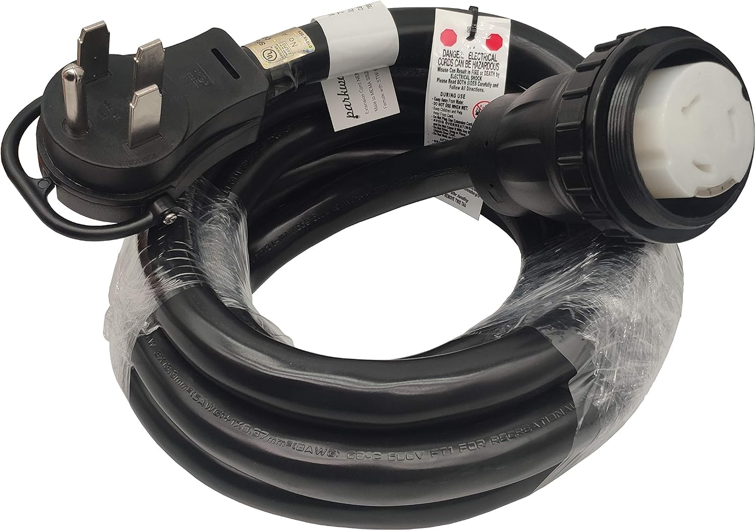Parkworld RV 50A Shore Power Extension Cord Adapter, 50amp Camper Plug 14-50P to SS2-50R Marine Twist Lock Receptacle (15FT)
