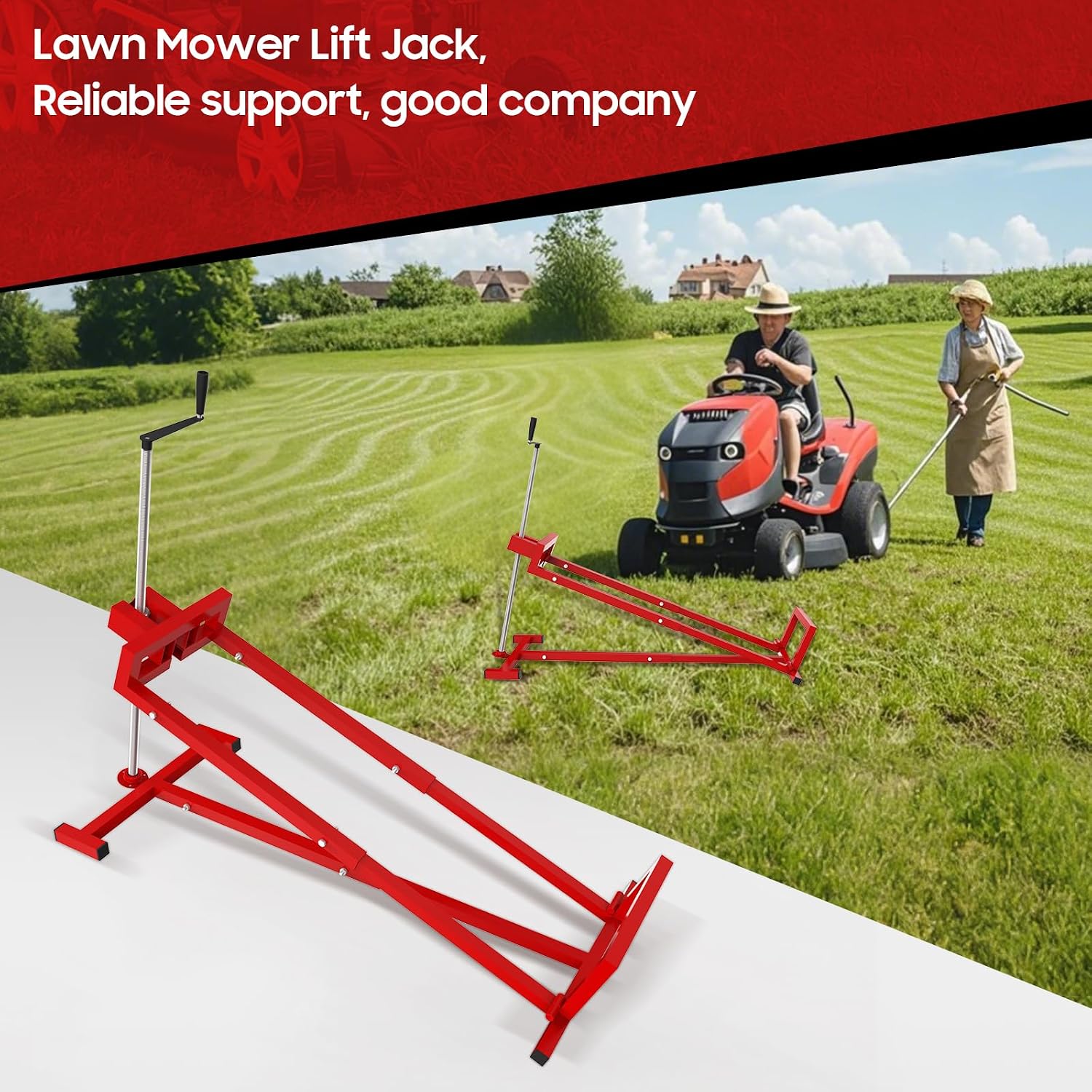 Lawn Mower Lift,Lawn Mower Jack Lift for Riding Mowers,Easy to Install, Safe and Stable.Ridding Mower Lift with telescoping Feature Holds up to 1400 lbs, Rust-Resistant Finish. (Classic Red)