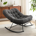 Bme Patio Rocking Chair Outdoor & Indoor, Metal Patio Lounge Rocking Chair with Thick Cushion, Comfy Modern Rocker Chair for Living Room, Porch, Backyard, Grey Cushion - Wood Texture Rocker