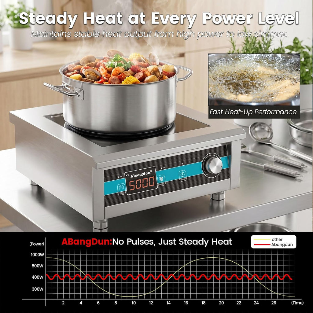 Commercial Induction Cooktop 5000W 190V~275V Electric Stove Commercial Range Countertop Burner with 18 Hour Timer Non Circulating Heating Portable Hot Plate for Restaurant&Hotel&Kitchen Use