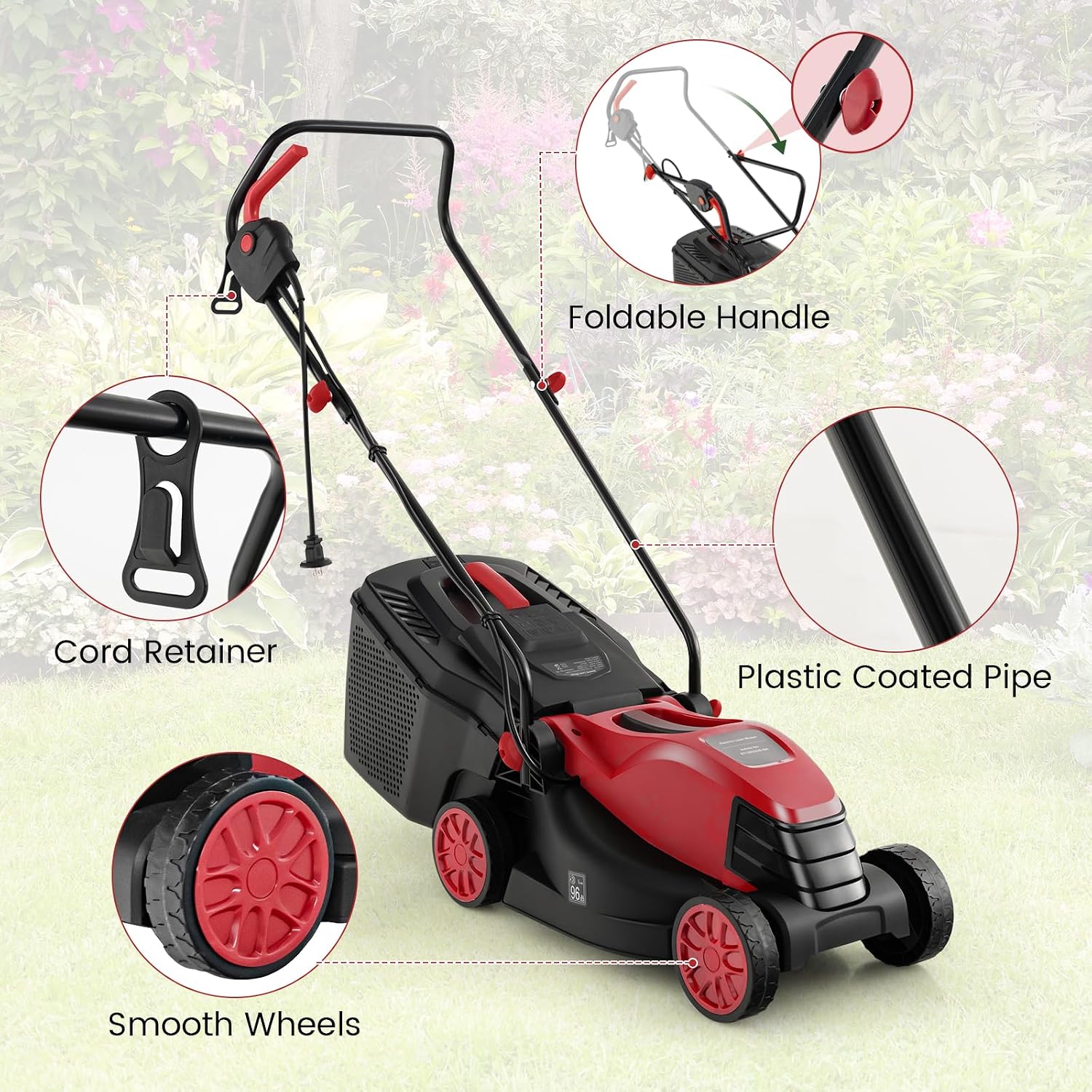 Goplus Lawn Mower, Electric Lawn Mowers with Grass Collection Box, 12 AMP Motor, 14' Cutting Deck, 3 Adjustable Cutting Positions, Walk-Behind Small Corded Lawnmower for Garden Farm Yard