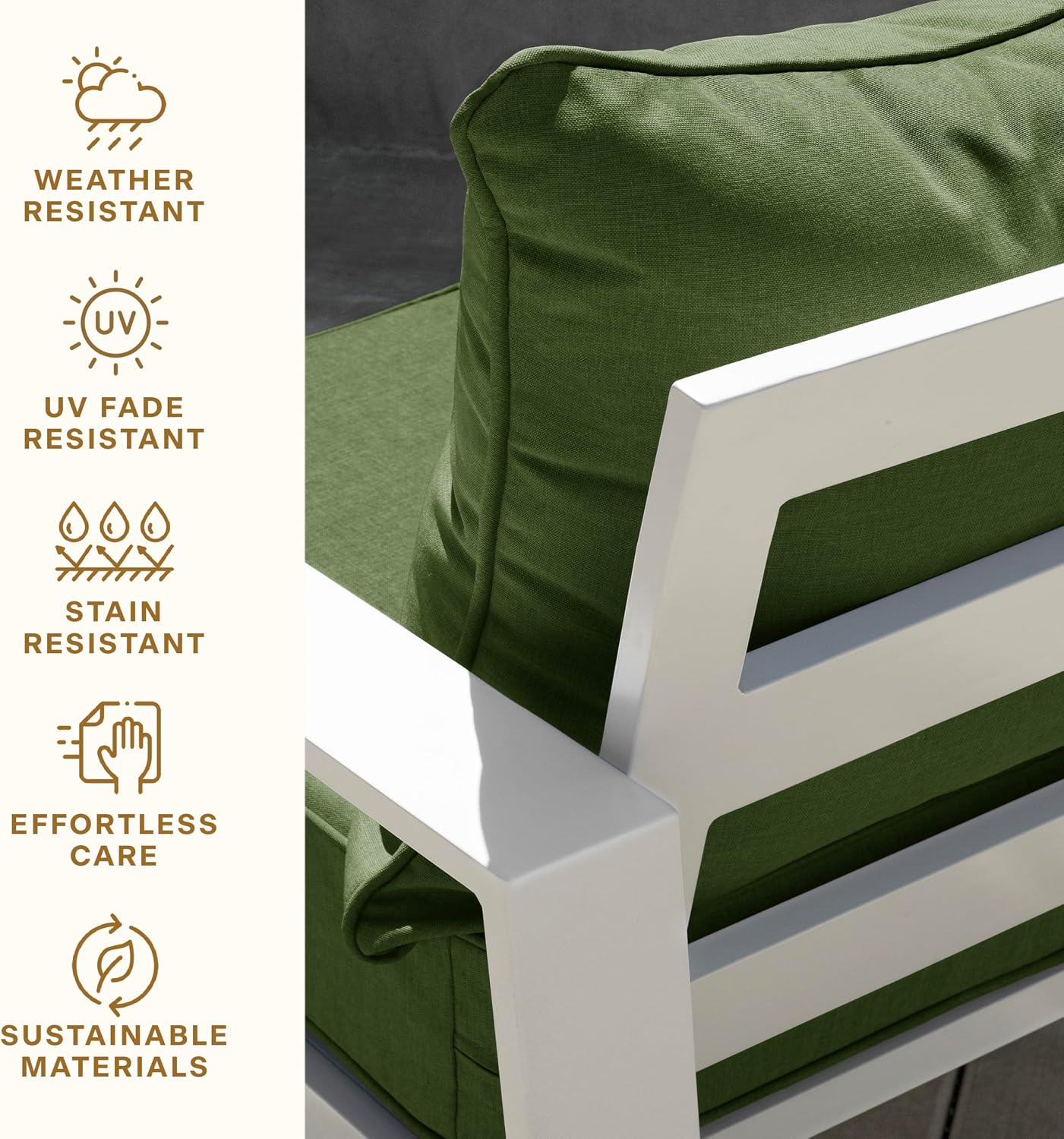 Honeycomb Outdoor Heritage Deep Seat, 24 x 23, Textured Solid Artichoke Green Chair Cushion with Removable Cover, for Patio Furniture