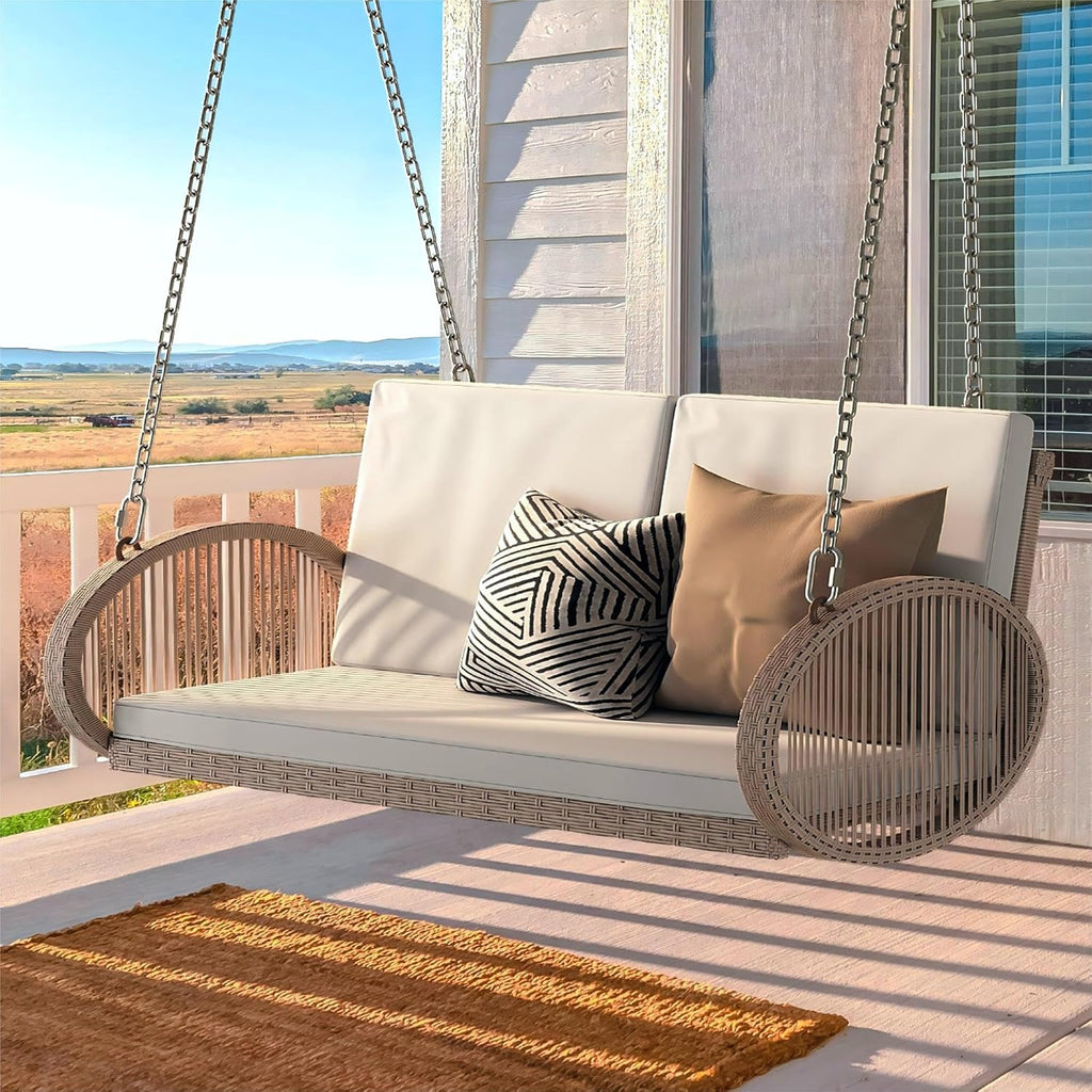 YITAHOME Hanging Porch Swing Chair Sits 2 People, Beige