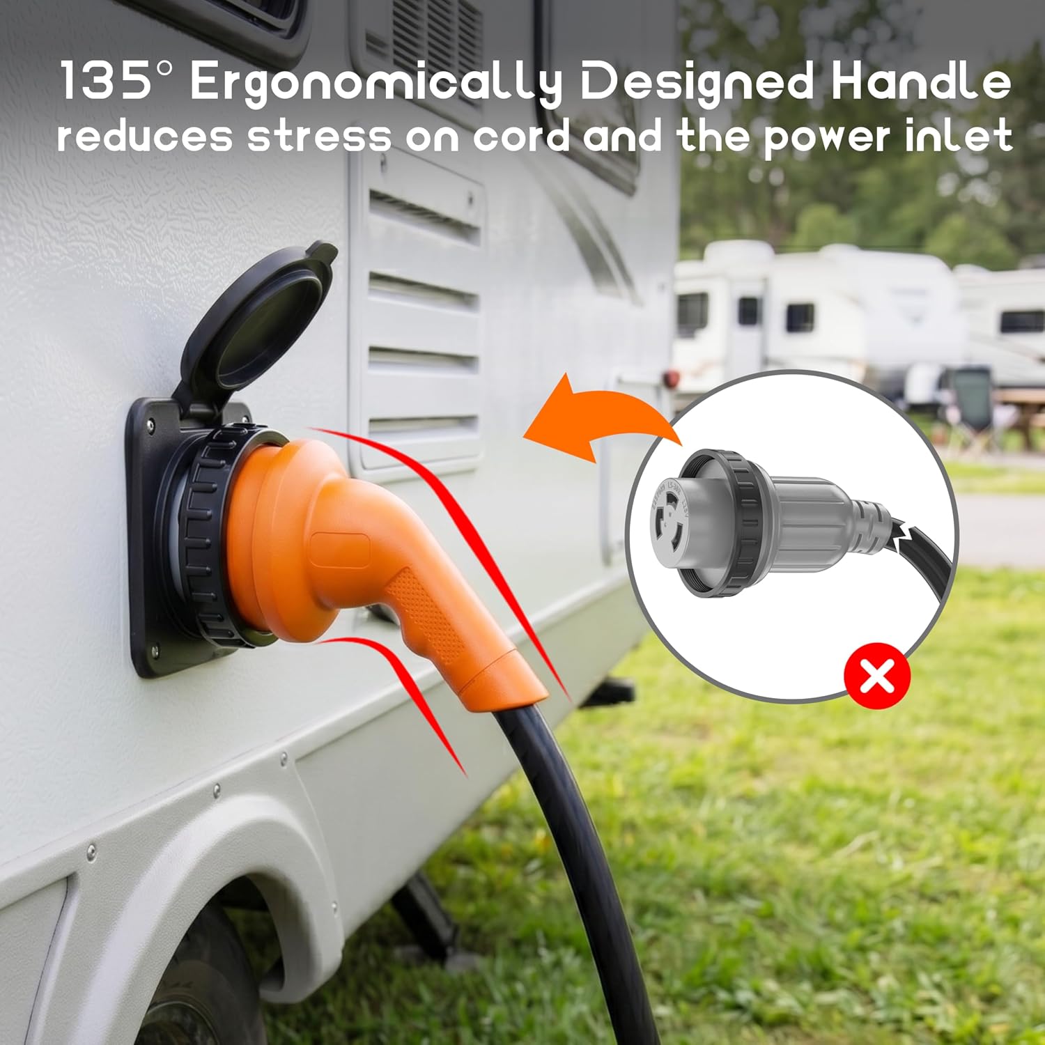 30 Amp 100 Feet RV Power Cord with 135° Designed Handle and Twist Locking Connector, Heavy Duty 10 Gauge STW Pure Copper Wire, NEMA TT-30P to L5-30R with Cord Organizer for RV Trailer Campers