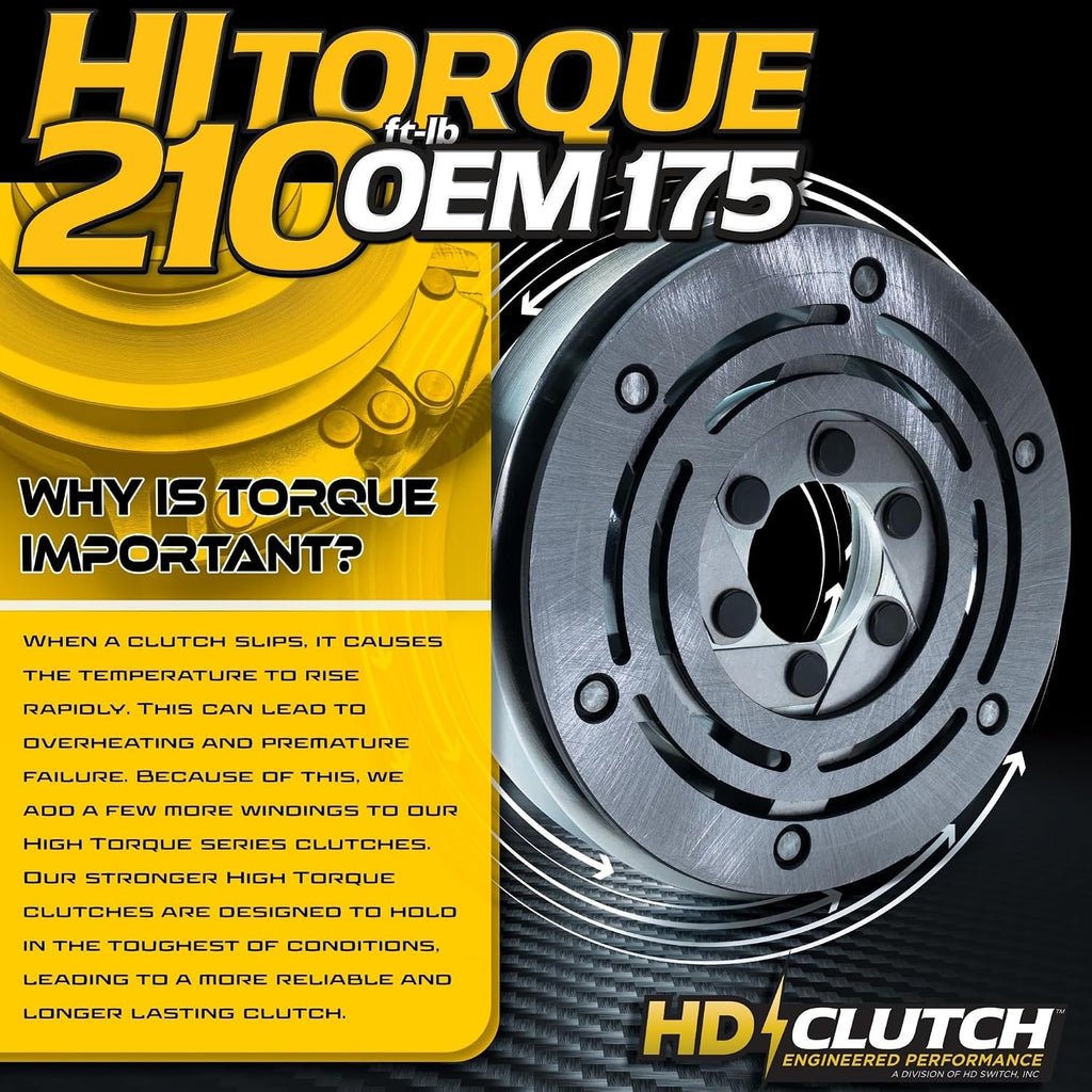 HD Switch HiTorque 210ftlbs (OEM 175) BIGBearing Billet Pulley Electric PTO Clutch 5218-44 - 5218-49 - 5218-215 Replaces Warner w/Larger & Replacable Pulley Bearing, 1' Crankshaft Lawn Mower Clutch