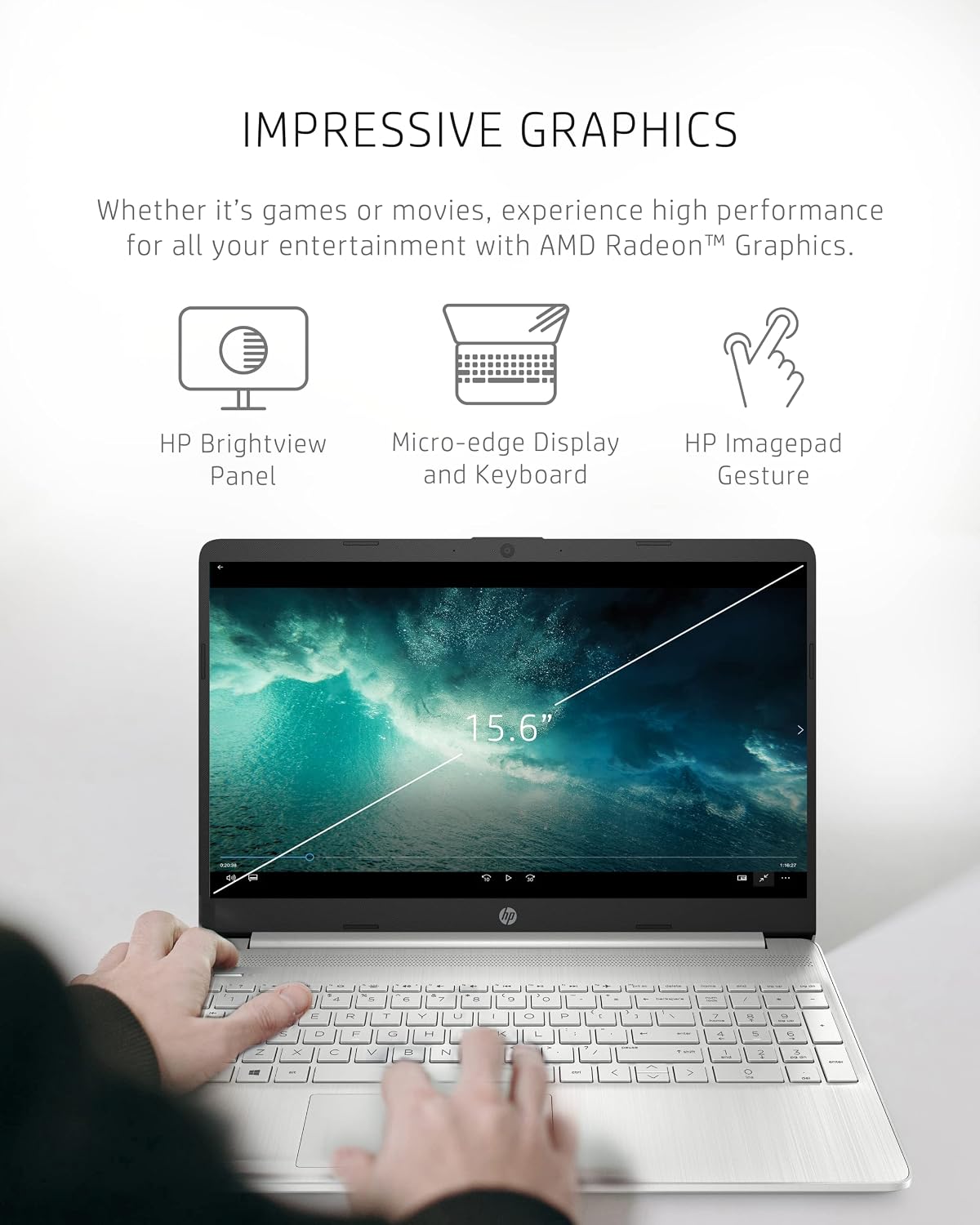 HP 15 Laptop, AMD Ryzen 3-5300U Processor, 8 GB RAM, 256 GB SSD Storage, 15.6-inch HD Micro-Edge Display, Windows 11 Home, Long-Lasting Battery, Fast Charge, 720p Webcam (15-ef2024nr), Natural Silver