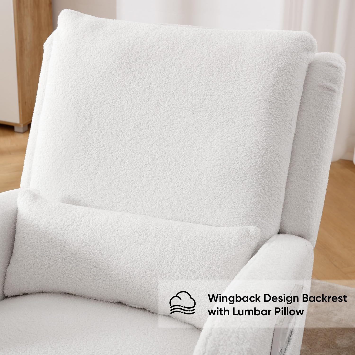 HCHAIRH Rocking Chair Nursery, Sherpa Nursing Rocking Chairs, Upholstered Nursery Glider Rocker Wingback Morden Rocking Chair with Lumbar Pillow for Mom Nursery, Living Room, Bedroom, Teddy White