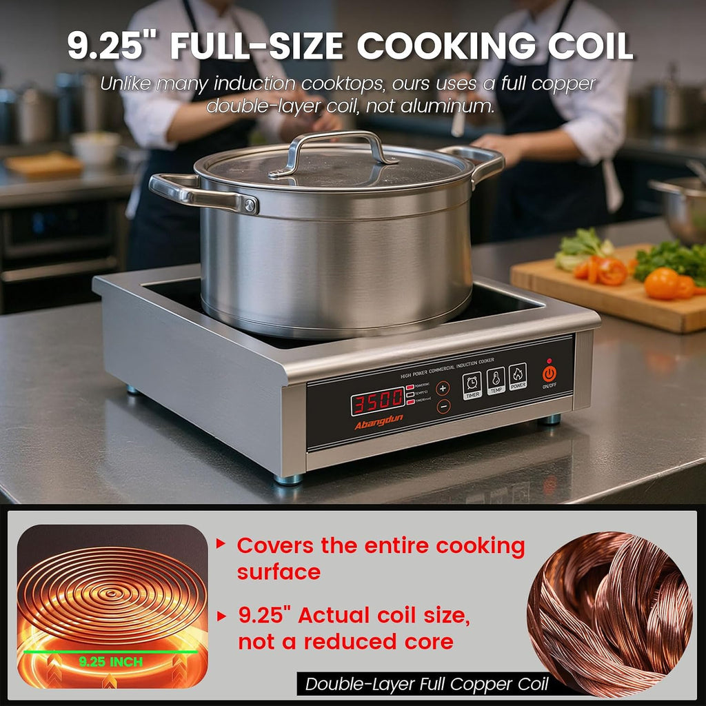3500W Commercial Induction Cooktop, 240V Single Induction Burner with 18-Hour Timer, High-Efficiency Induction Heater for Restaurant & Catering