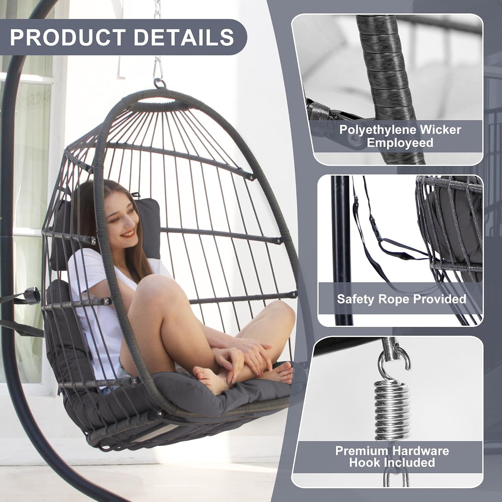 FINCATI Patio Swing Egg Chair with Stand,350lbs Egg Hanging Chair with Stand, Hammock Egg Chairs with Cushion for Outdoor Bedroom Balcony Dark Grey