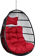 Sunnydaze Julia Hanging Egg Chair - Black Polyethylene Wicker Frame with Red Polyester Cushions - 44 Inches Tall