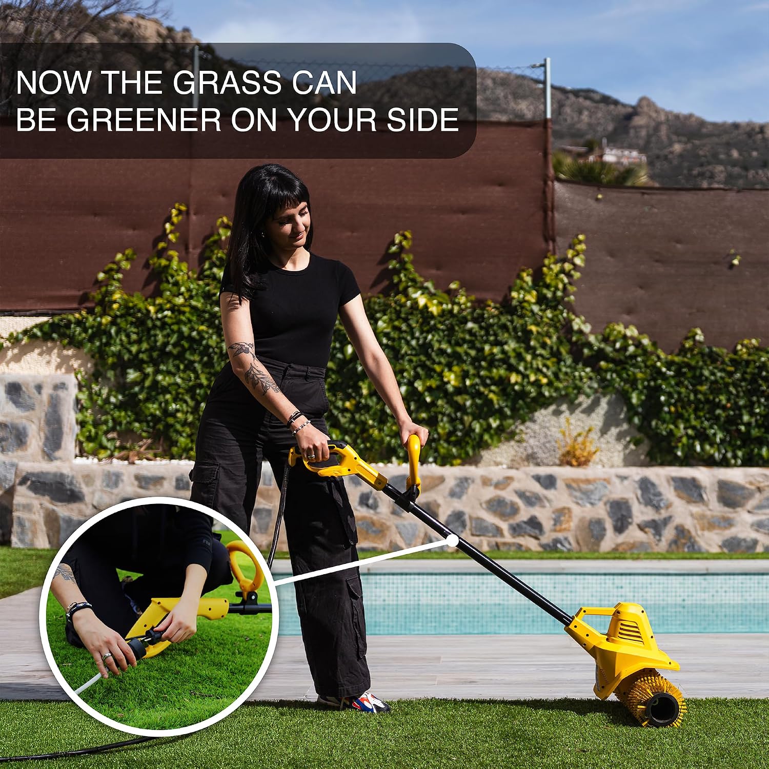 Artificial Turf Sweeper Broom by Roll & Comb, Corded Electric Power Rake for Artificial Grass, Fake Grass Cleaner for Dogs, Model 141e, 10.6lb.