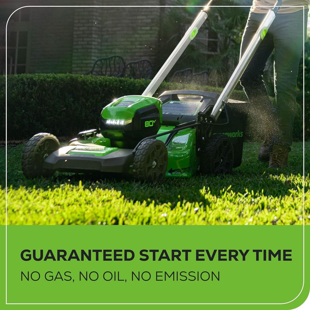 Greenworks 80V 21' Self-Propelled Cordless Lawn Mower – Brushless Motor, LED Lights, 4.0Ah Battery & Rapid Charger (75+ Compatible Tools)