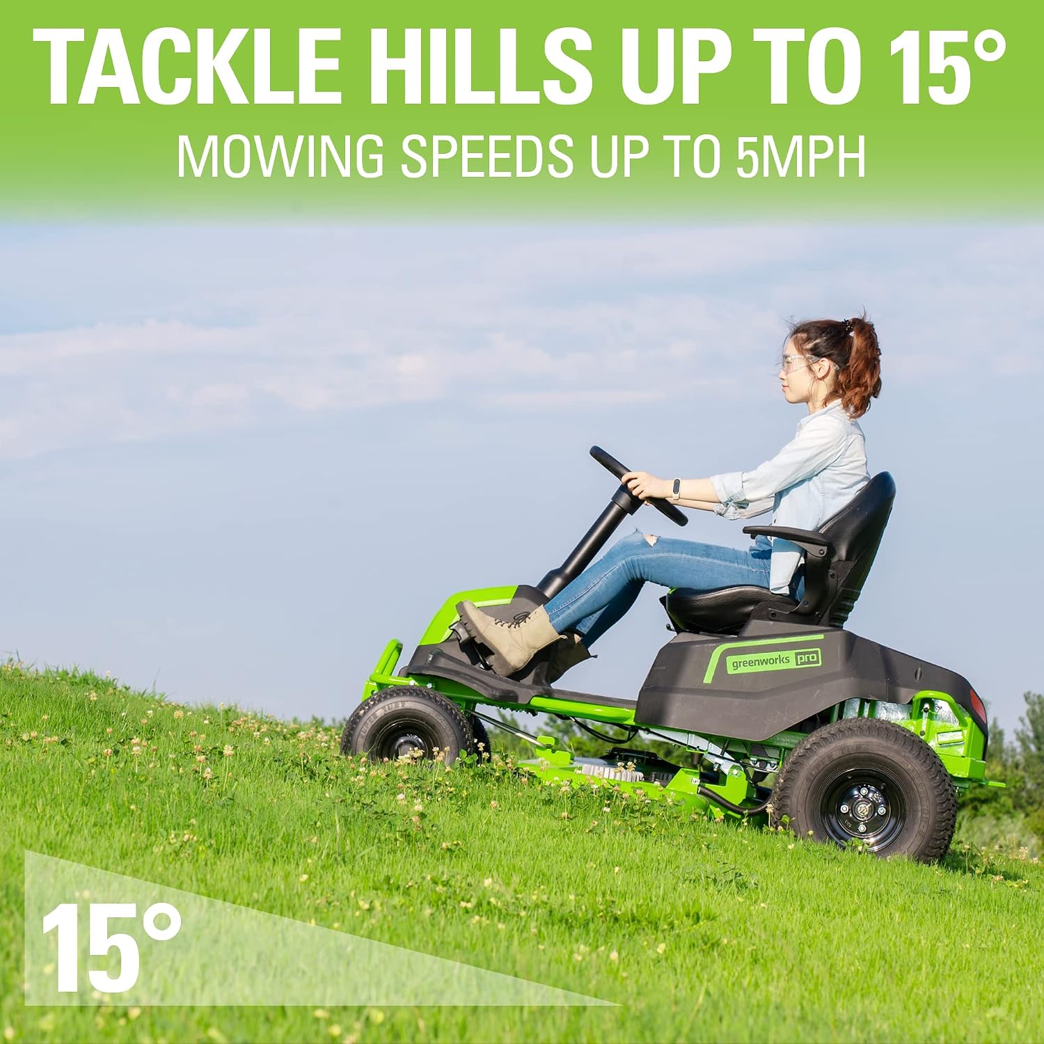 Greenworks PRO 80V 42' Electric Lawn Tractor, Riding Lawn Mower with (6) 5.0Ah Batteries and (3) Dual Port Turbo Chargers Included
