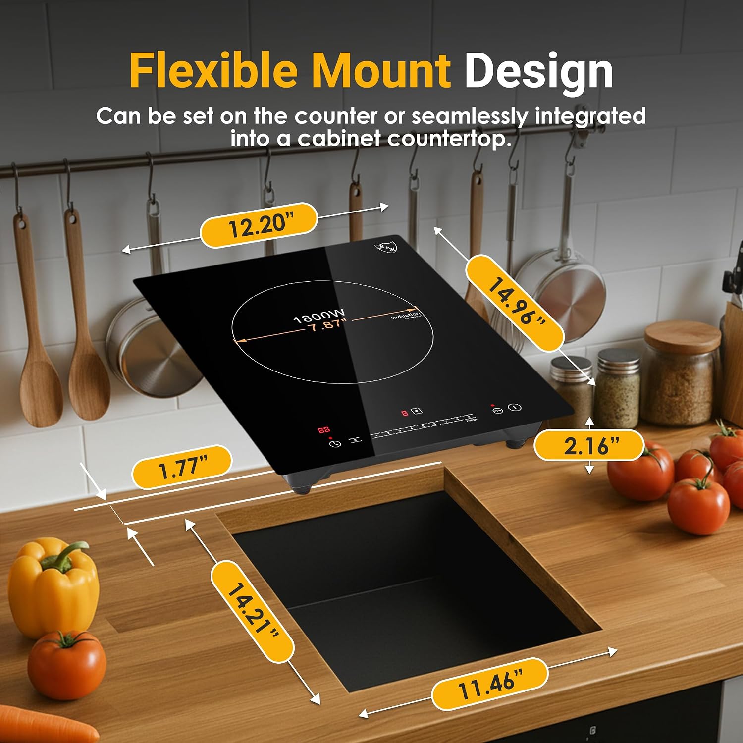 K&H 2 Burner Double Dual 24 Inch Induction ULTRA SLIM Electric Stove Top Ceramic Cooktop White 120V 1800W IN-DD18-120S