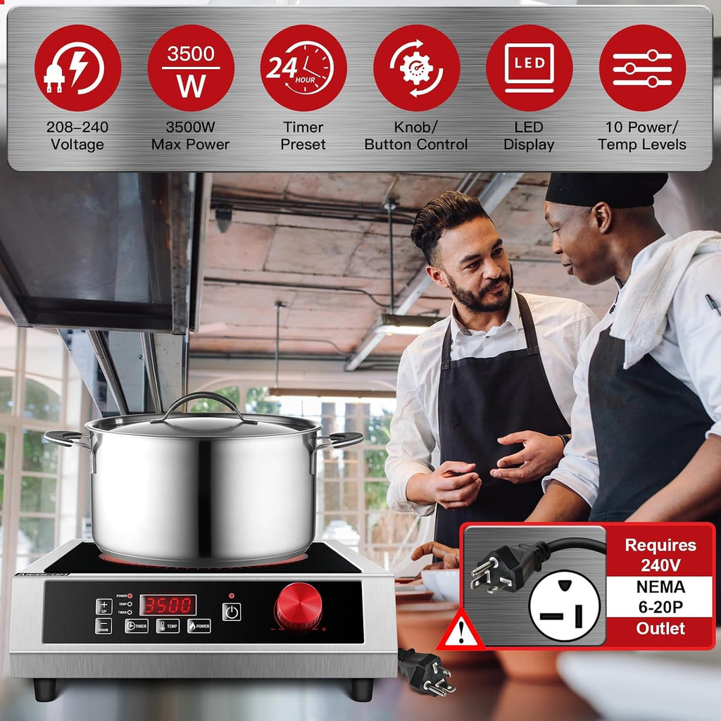 3500W 220V~240V Commercial Induction Cooktop, Powerful Electric Induction Burner, Countertop Electric Stove with Digital Sensor, Touch/Knob Control