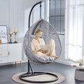 LKTART Egg Swing Chair with Stand Rattan Hanging Egg Chair with Cushions and Pillow Relaxing Chair Foldable Basket & Metal Stand Indoors or Outside 2-Grey