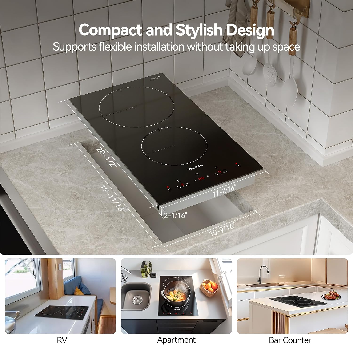 12 Inch 2 Burners Electric Cooktop, TECASA 3000W Radiant Electric Hob with 9 Power Levels, Built-in Ceramic Stove Top with Child Lock, Timer, Residual Heat Indicator, Hard Wire (No Plug)