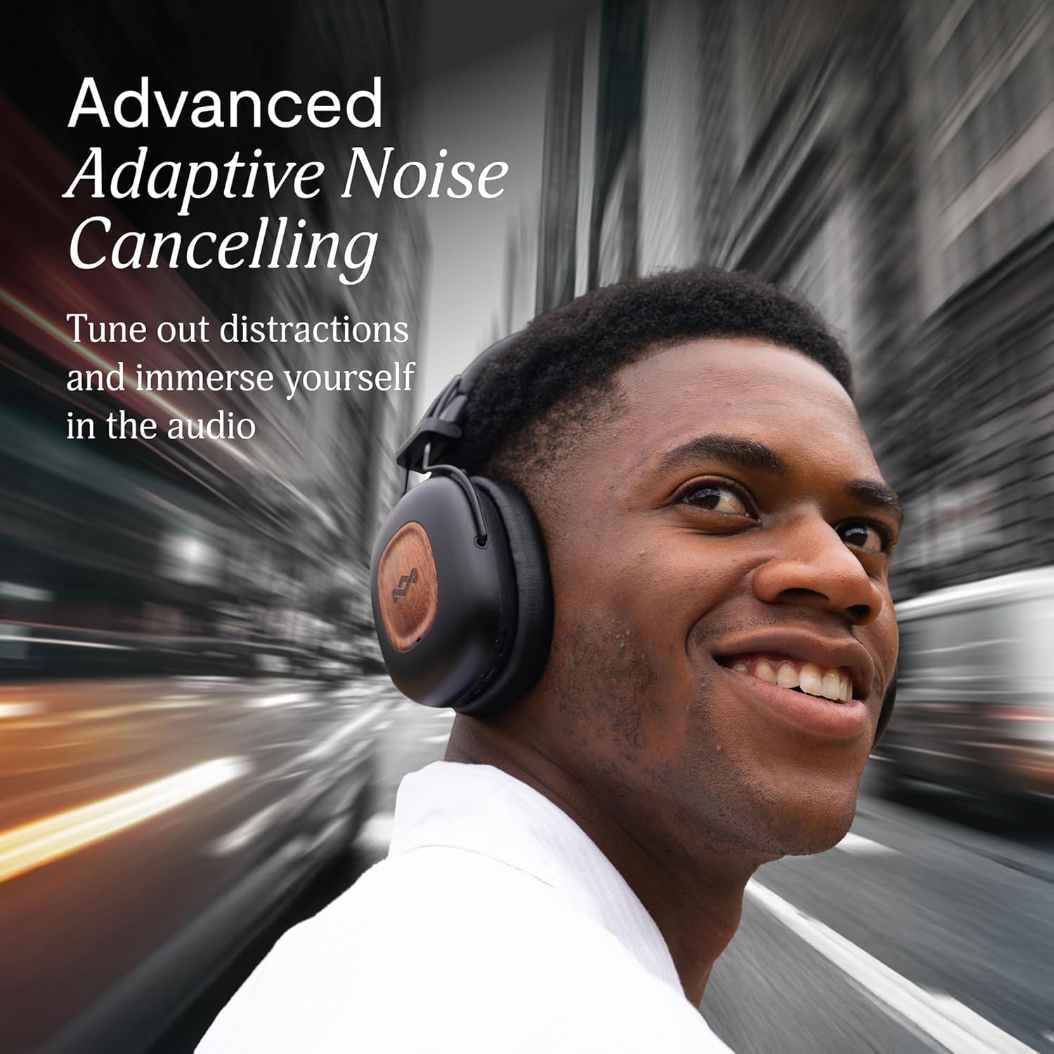 House of Marley Positive Vibration Rebel Wireless ANC Headphones - Over Ear Bluetooth Earphones with Adaptive Noise Cancelling, 130 H Playtime, IPX5, Sustainable Materials (Signature Black)