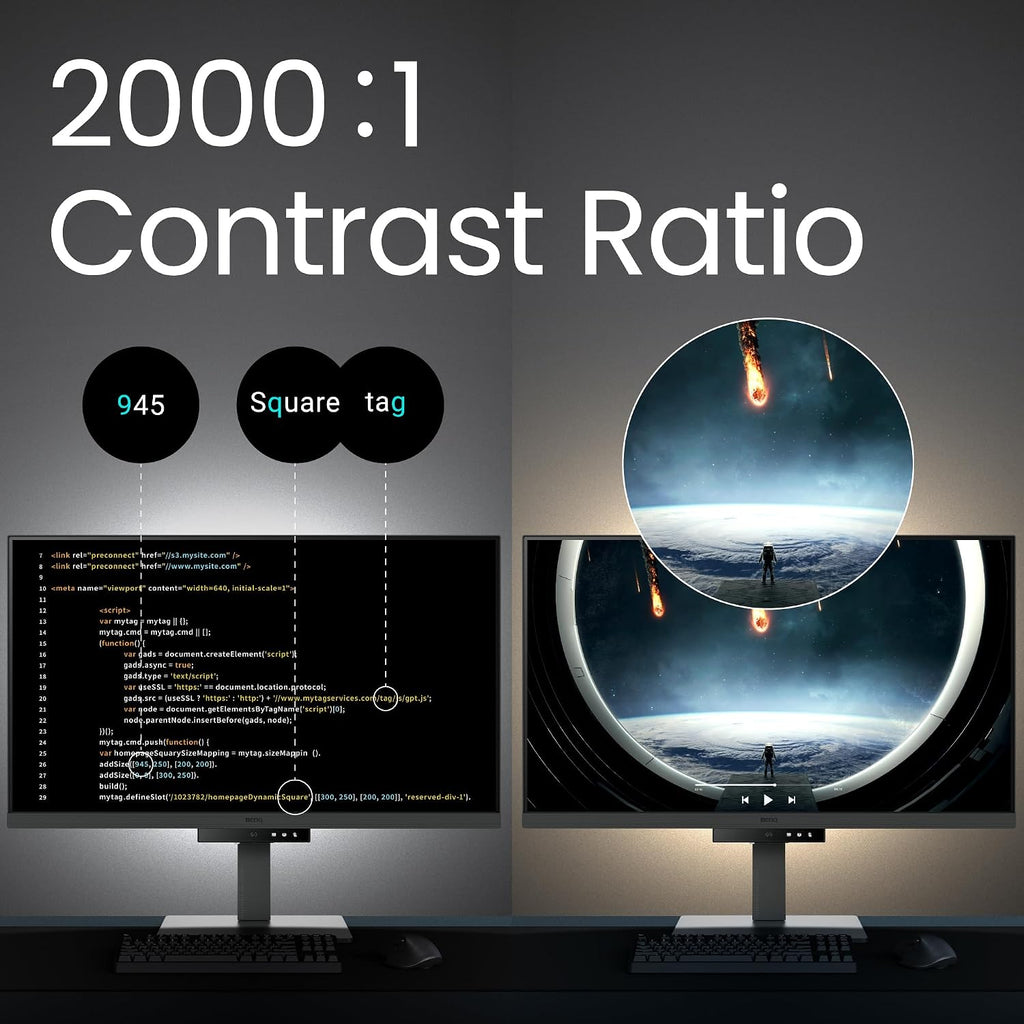BenQ RD320UA 32' 4K 3840x2160 Programming Monitor with 2000:1 Contrast Ratio, Nano Matte Panel, MoonHalo, 90W USB-C, Coding Modes, Night Hours Protection, Ergonomic Stand, and Eye-Care Technology