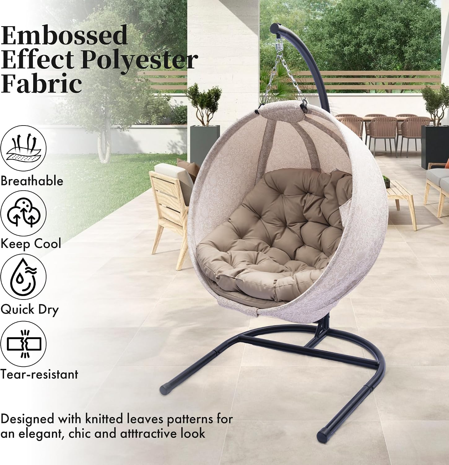 Hanging Egg Chair with Stand - Hanging Ball Chair W/Plush Cushions,Weather-Resistant Fabric, Indoor Outdoor Foldable Swing Chair for Patio, Balcony, Yard & Living Room,(Gesar Flowers Yellow)