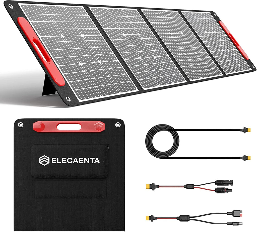 ELECAENTA 200W Portable Solar Panel for Jackery/EF Ecoflow/Bluetti/Anker Power Station, 25% Conversion, Ultra Lightweight, Flexible & Foldable Solar Charger for Outdoors RVs Camping Off Grid