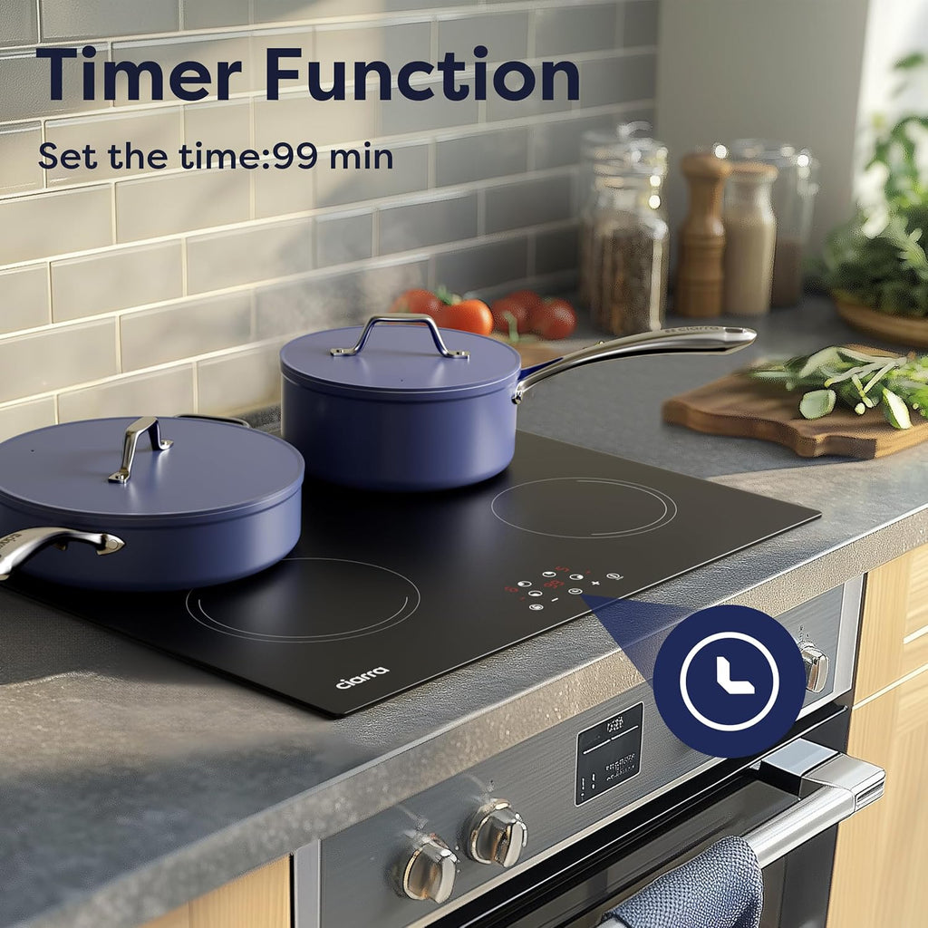 CDV 6000W Built-in Induction Cooktop 4 Burners, 24 Inch Electric Cooktop Touch Control Ceramic Glass Plate 9 Power Levels Fast Heating Child Safety Lock
