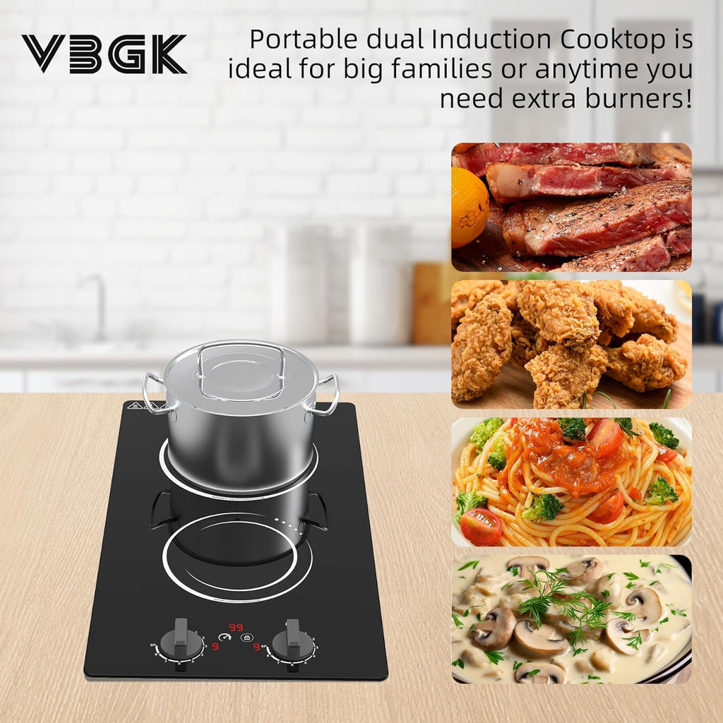 VBGK Double Induction Cooktop,110V 2300W 2 burner induction cooktop,2 burner Hot Plate Electric burner with LCD Touch Screen 9 Levels Settings Child Safety Lock & Timer