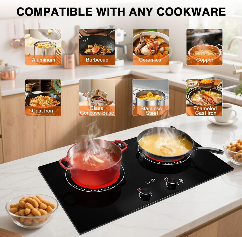 Electric Cooktop, 4000W Countertop Electric Stove Top with 9 Power Settings, Keep Warm Mode - Cooktop Burner for Apartment, Dorm & Small Kitchen
