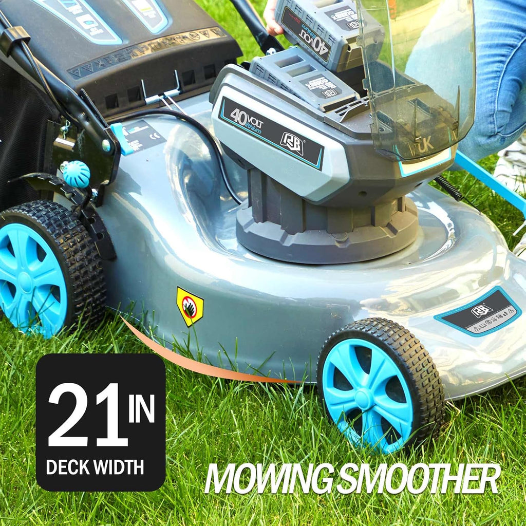 RB 80V Battery Power Lawn Mower 18' Cordless 7 Cutting Heights Adjustable Lawnmower Brushless Motor Low Noise 4 in 1 Push Mower with Fast Charger and 2 x40V 4.0AH Battery