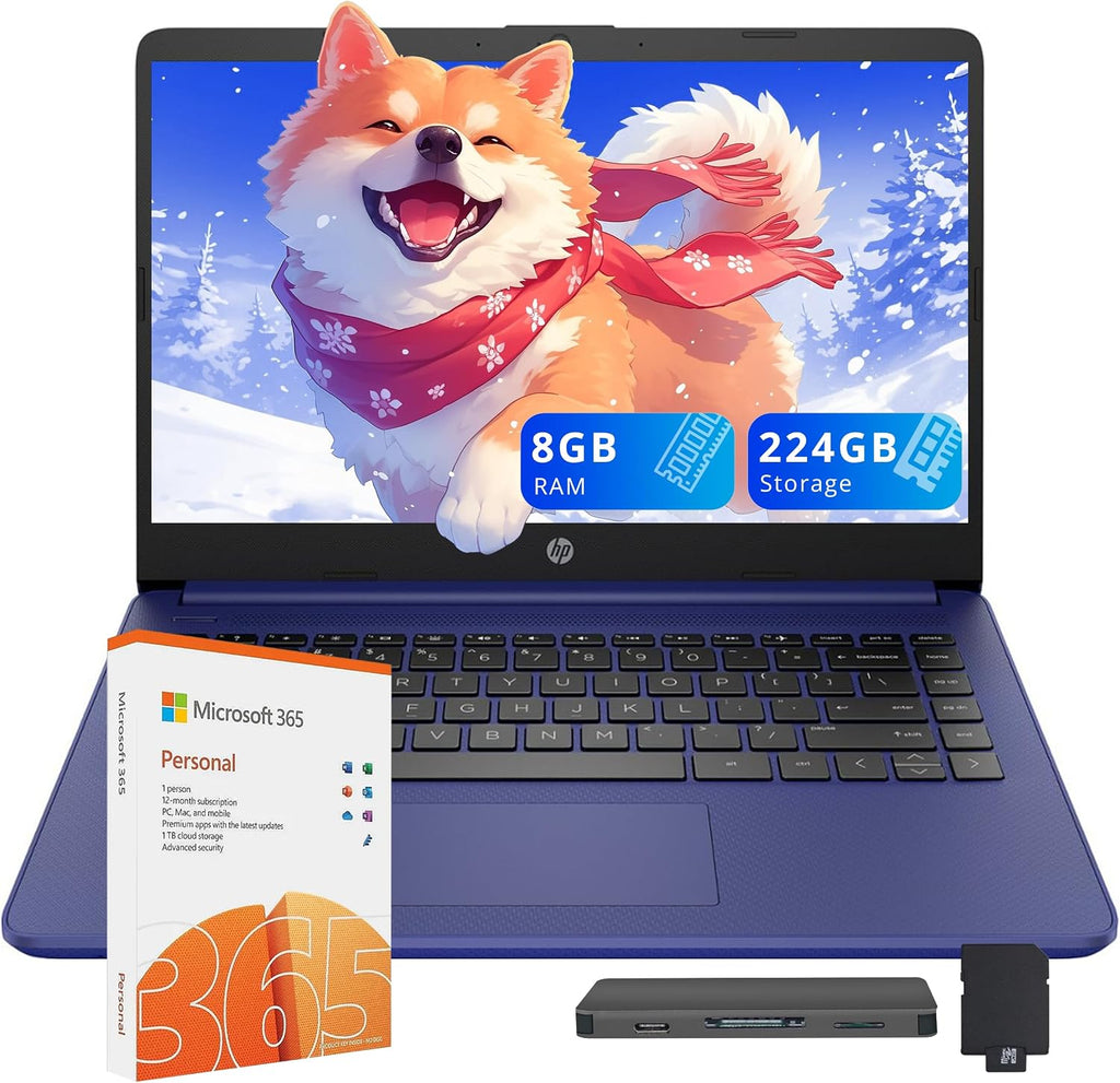 HP Stream 14″ HD Laptop for Students & Business, Intel Celeron Processor, 8GB RAM, 224GB Storage (64GB eMMC + 160GB Docking Station Set), UHD Graphics, 1 Year Office 365, 720p Webcam, Win 11, Blue