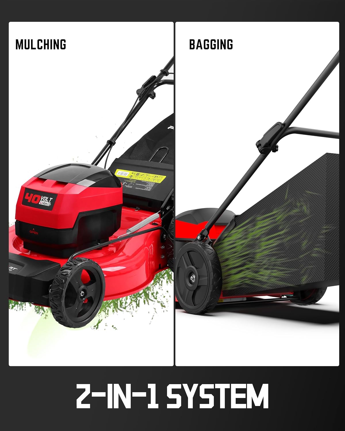 PowerSmart 40V 21' Cordless Lawn Mower, Up to 1/4 Acre, 2 x 40V 4.0Ah Batteries and a Charger Included, 6-Position Height Adjustment